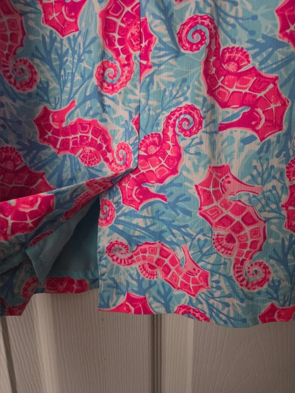 Tommy Bahama Girls Pink Seahorse Print Dress with Light Blue Background Size 7
